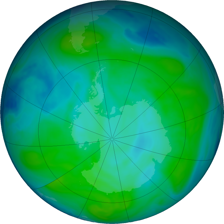 Antarctic ozone map for 08 January 2019